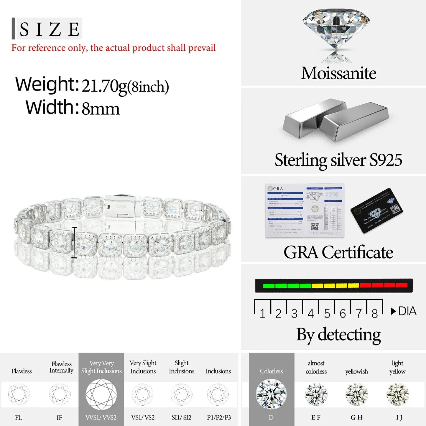8mm S925 Moissanite Square Halo Tennis Bracelet