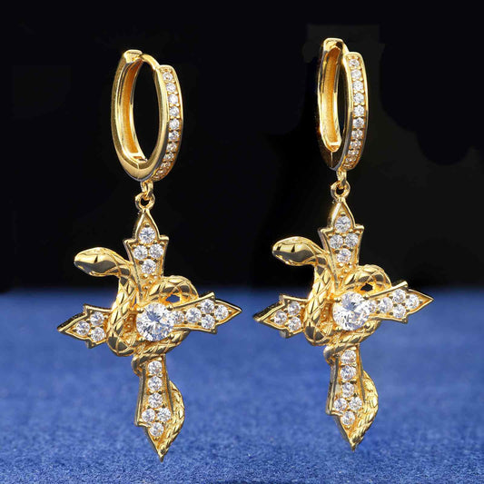 S925 Moissanite Snake Wrap Cross Drop Earrings
