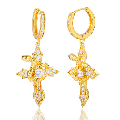 S925 Moissanite Snake Wrap Cross Drop Earrings