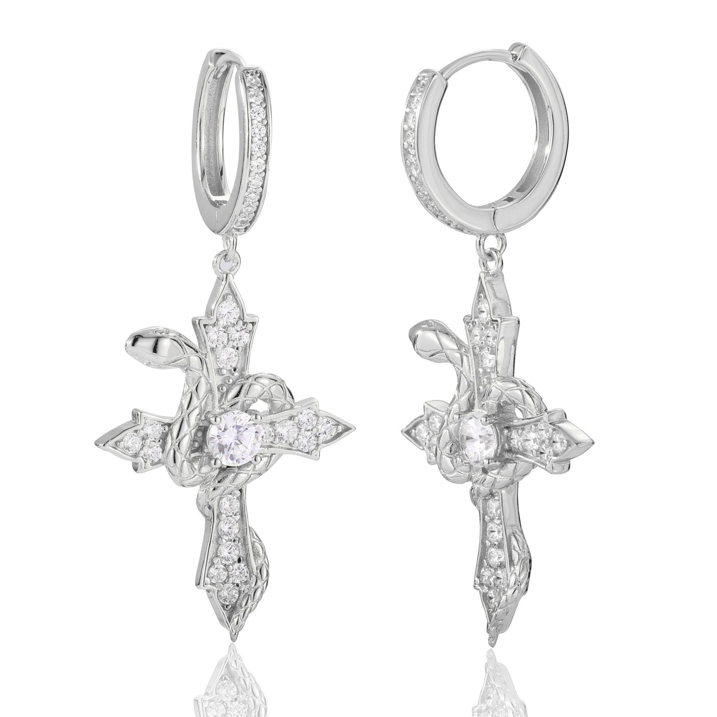 S925 Moissanite Snake Wrap Cross Drop Earrings