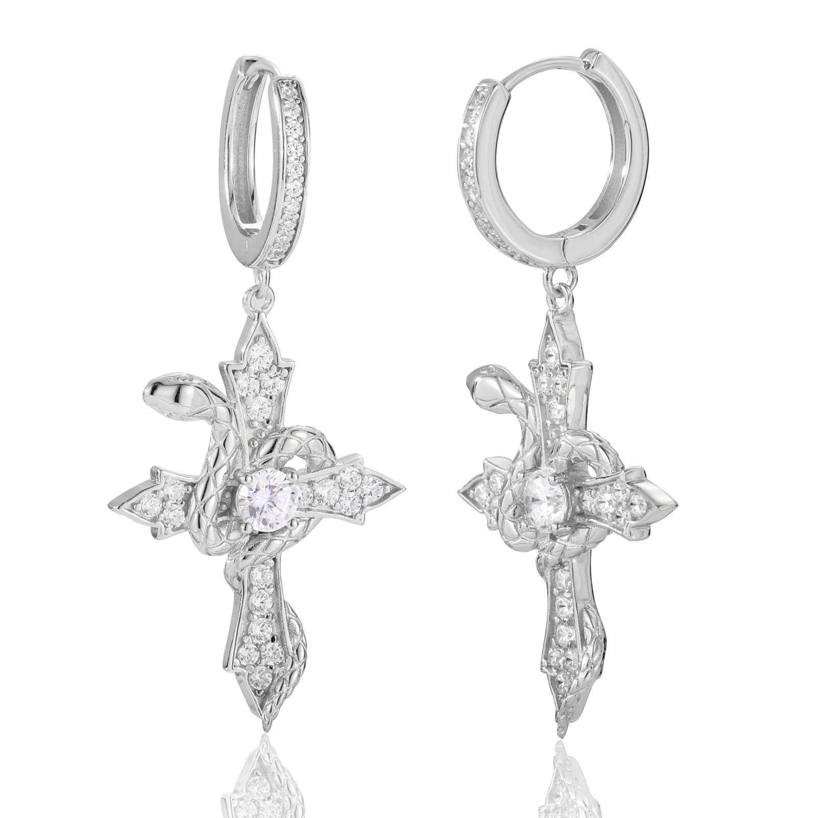 S925 Moissanite Snake Wrap Cross Drop Earrings