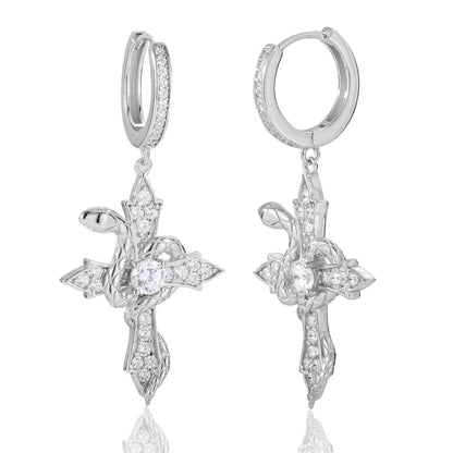 S925 Moissanite Snake Wrap Cross Drop Earrings