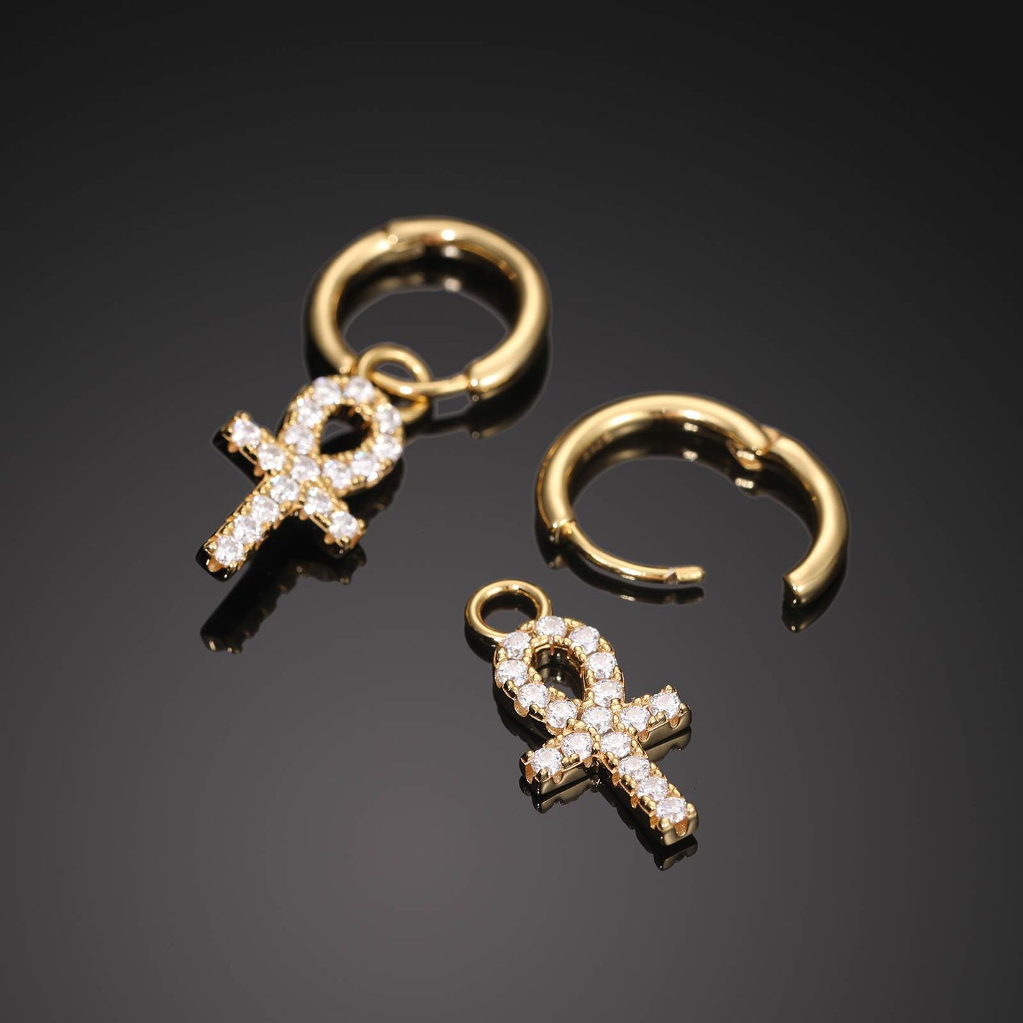 S925 Moissanite Ankh Cross Drop Earrings