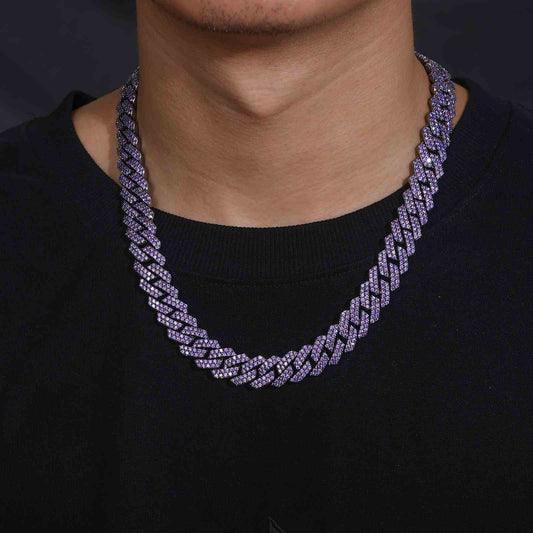 14mm 2 Rows Purple CZ Cuban Link Chain