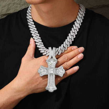 Luxurious Pear Cut CZ Iris Cross Pendant