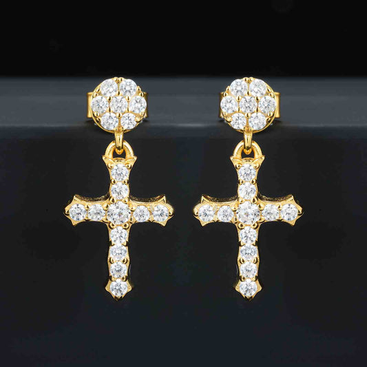S925 Moissanite Cross Drop Earrings With Flower Stud