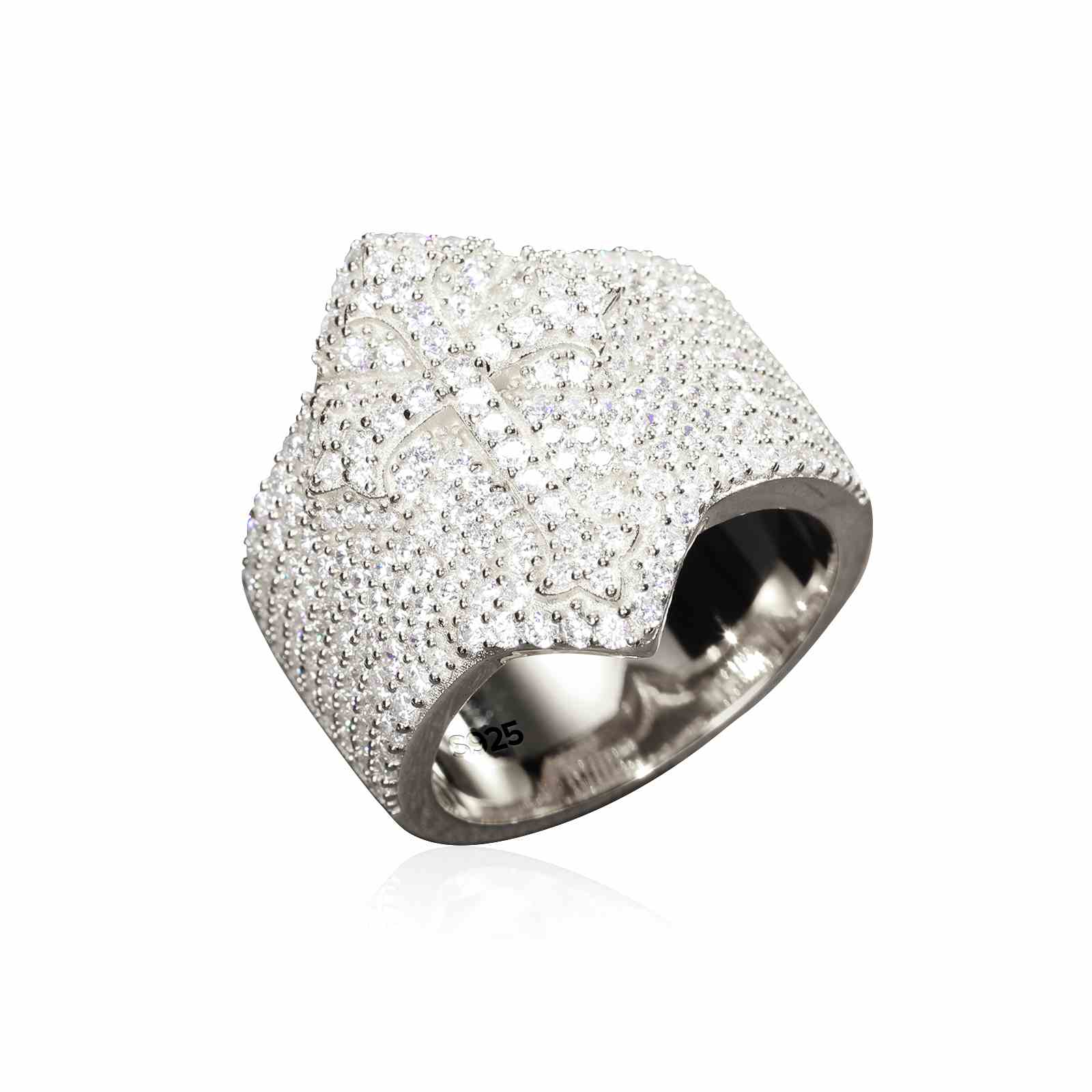 S925 Moissanite Iris Cross Signet Ring