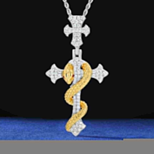 S925 Moissanite The Rod of Asclepius Cross Pendant