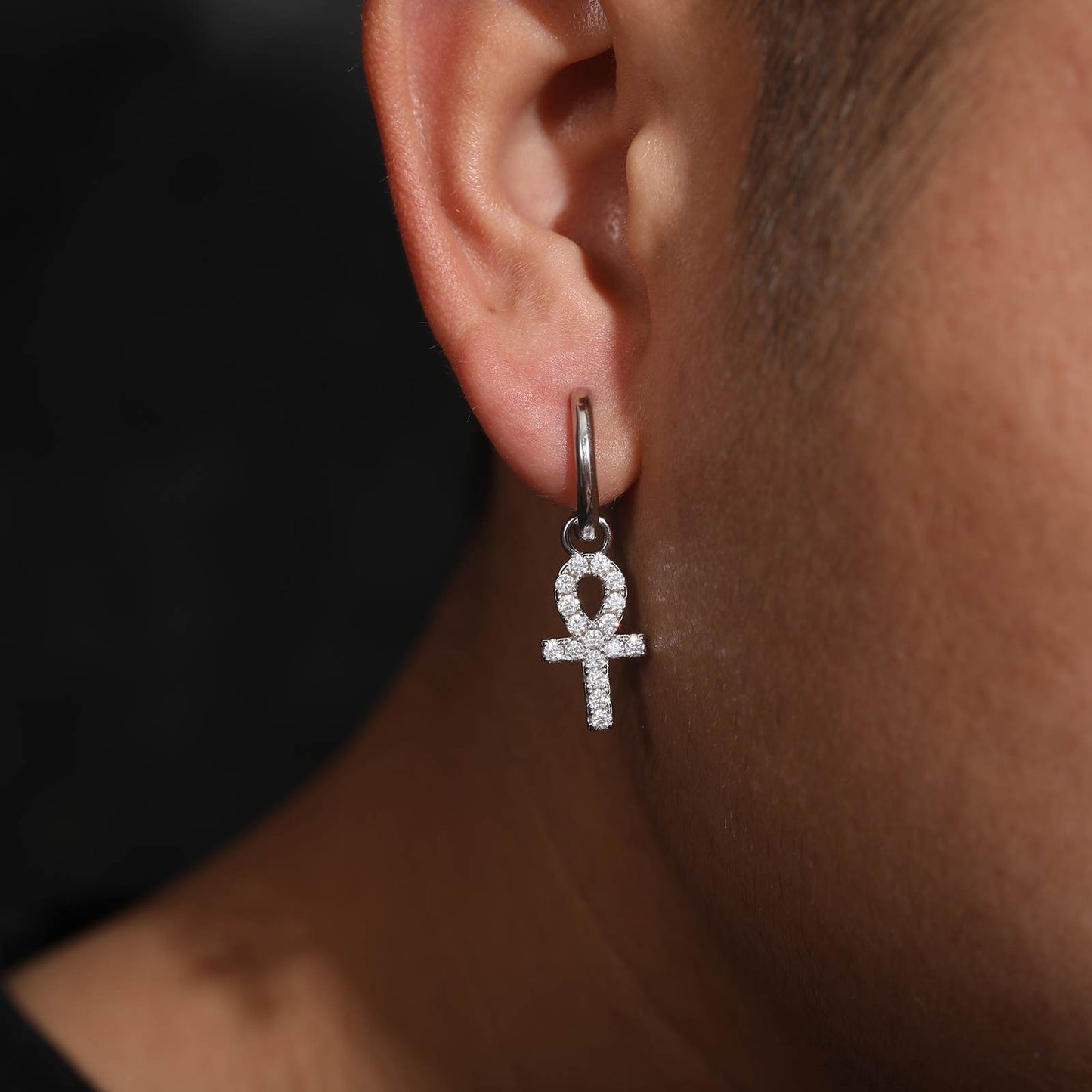 S925 Moissanite Ankh Cross Drop Earrings