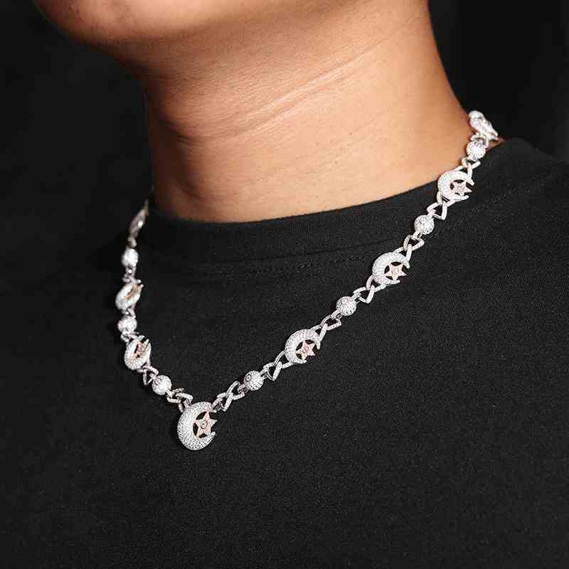 18.5mm S925 Moissanite Sun Moon Elf Ball Link Chain