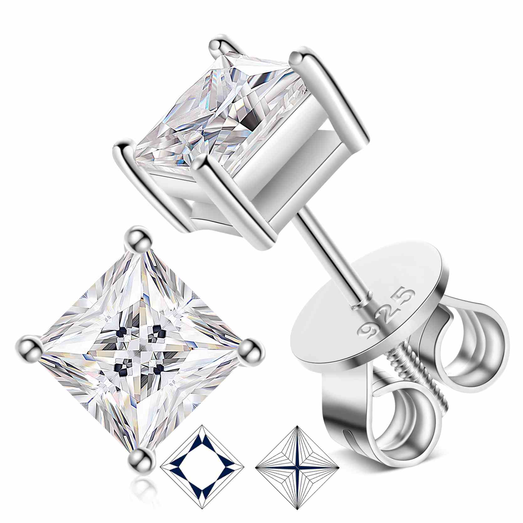 Princess Cut Moissanite Solitaire Stud Earrings