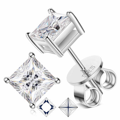 Princess Cut Moissanite Solitaire Stud Earrings