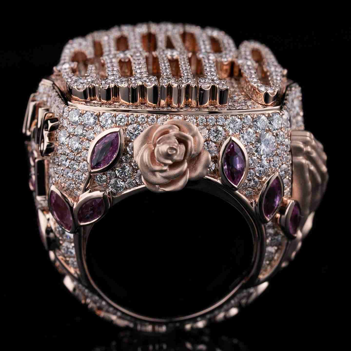 S925 Moissanite Custom Name Champion Ring With Rose Pray Hand Pattern