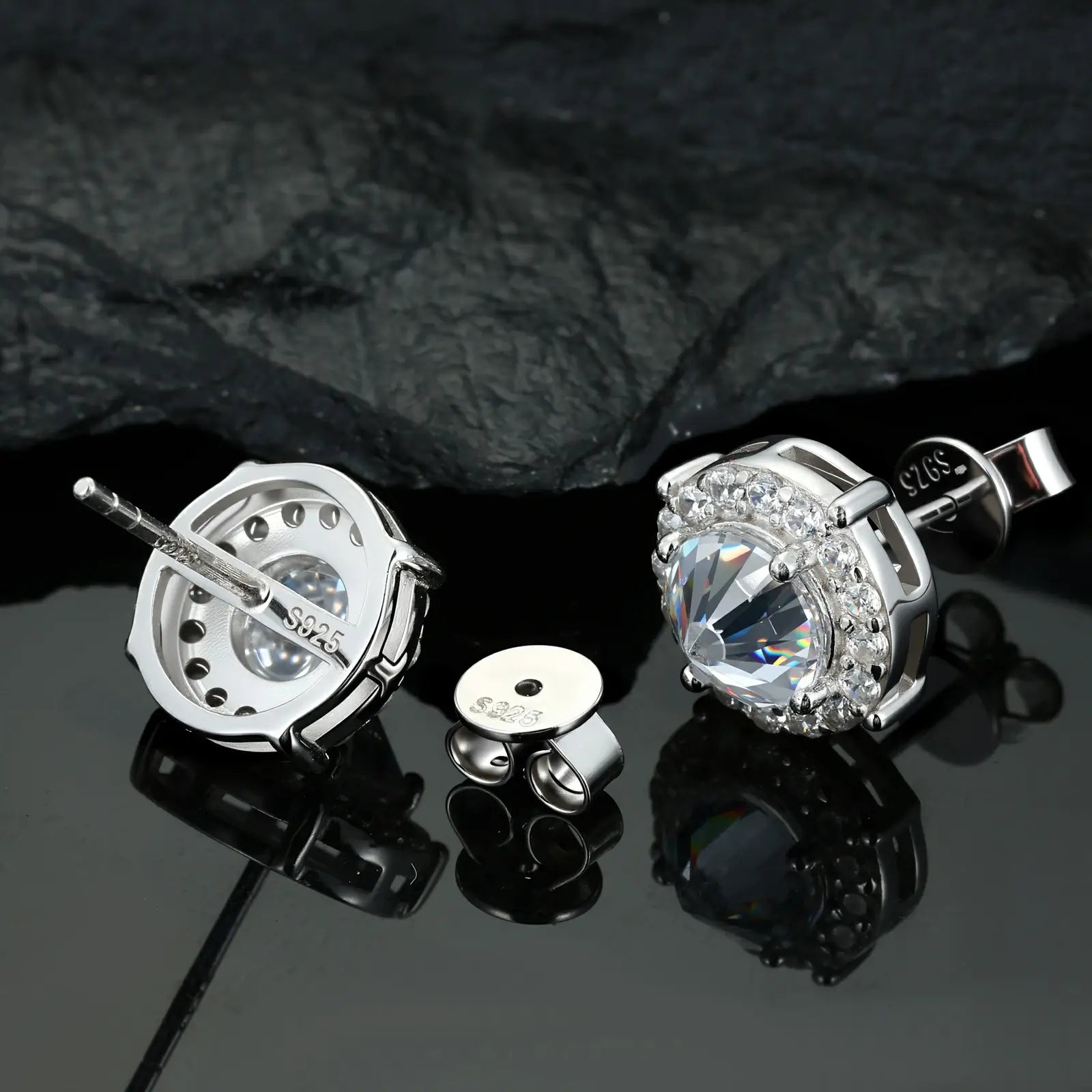 S925 Moissanite Rebellious Stinger Halo Stud Earrings