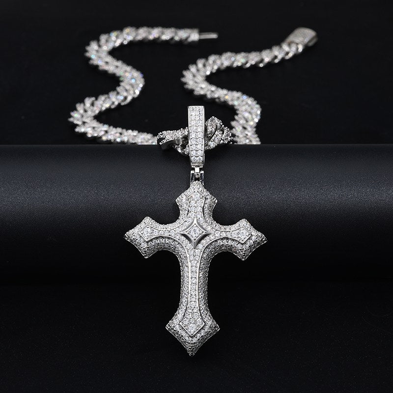 S925 Moissanite 3 Layer Flory Cross Pendant