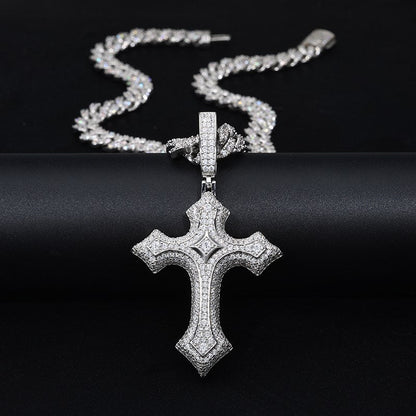S925 Moissanite 3 Layer Flory Cross Pendant