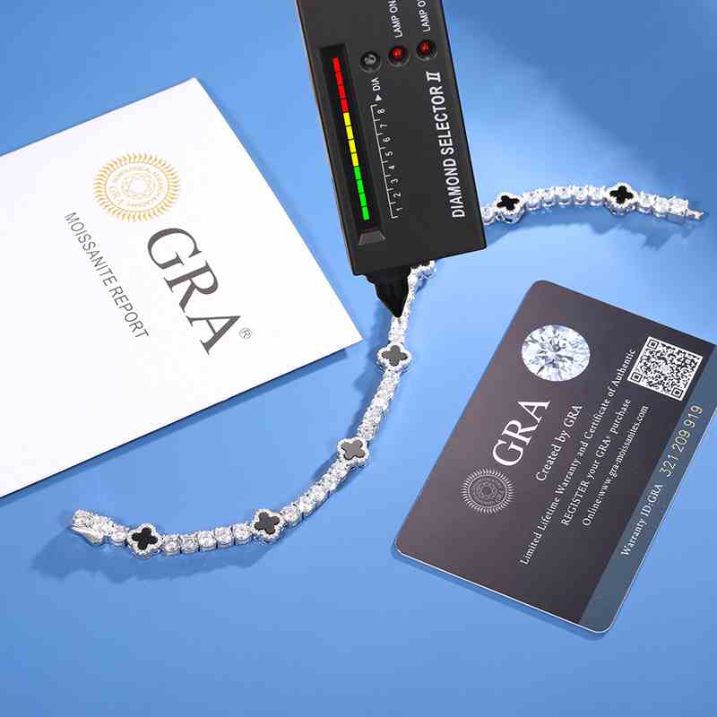 4mm S925 Moissanite Tennis Bracelet With Four Leaf Clover