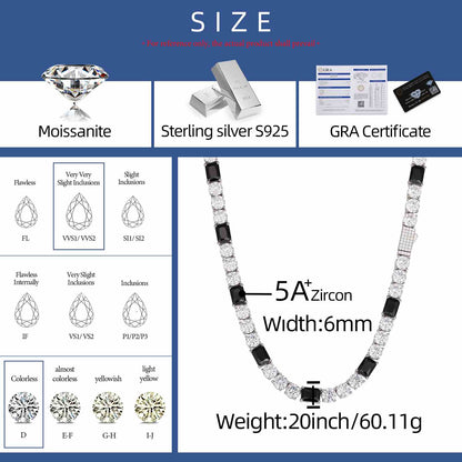 6mm S925 Moissanite Tennis Chain Separate With Baguette Gemstone