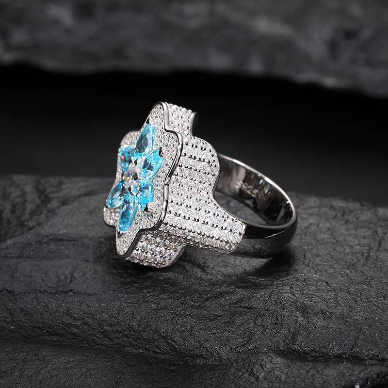 S925 Moissanite Blue CZ Star of David Ring