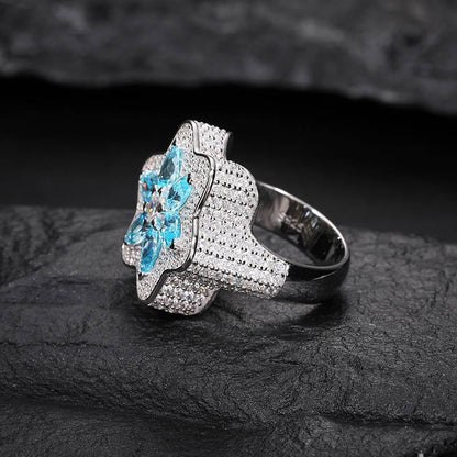 S925 Moissanite Blue CZ Star of David Ring
