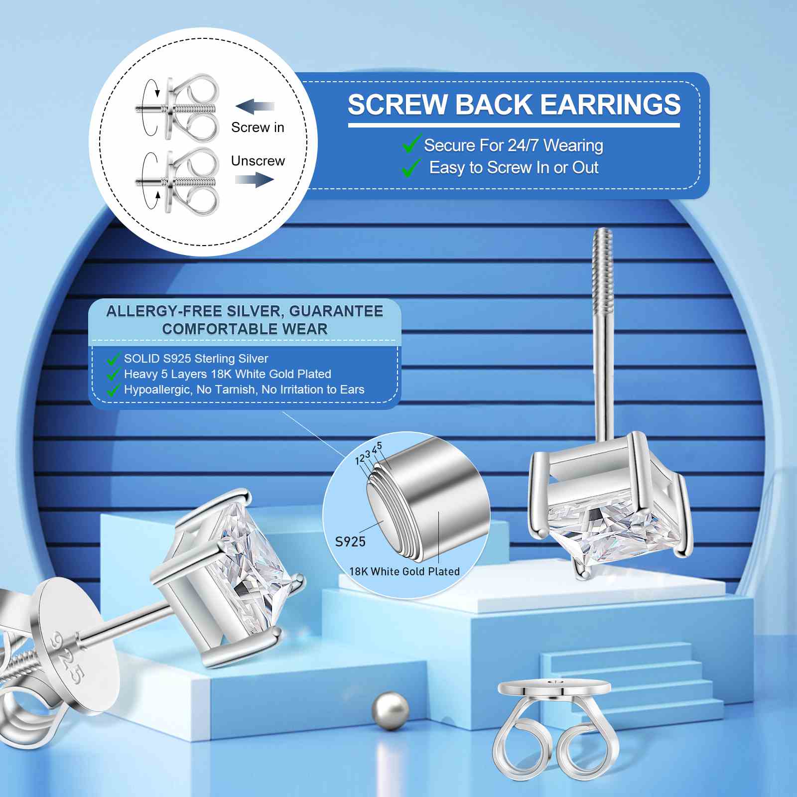 Princess Cut Moissanite Solitaire Stud Earrings