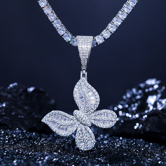 S925 Baguette Moissanite Butterfly Pendant