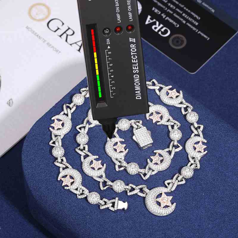 18.5mm S925 Moissanite Sun Moon Elf Ball Link Chain