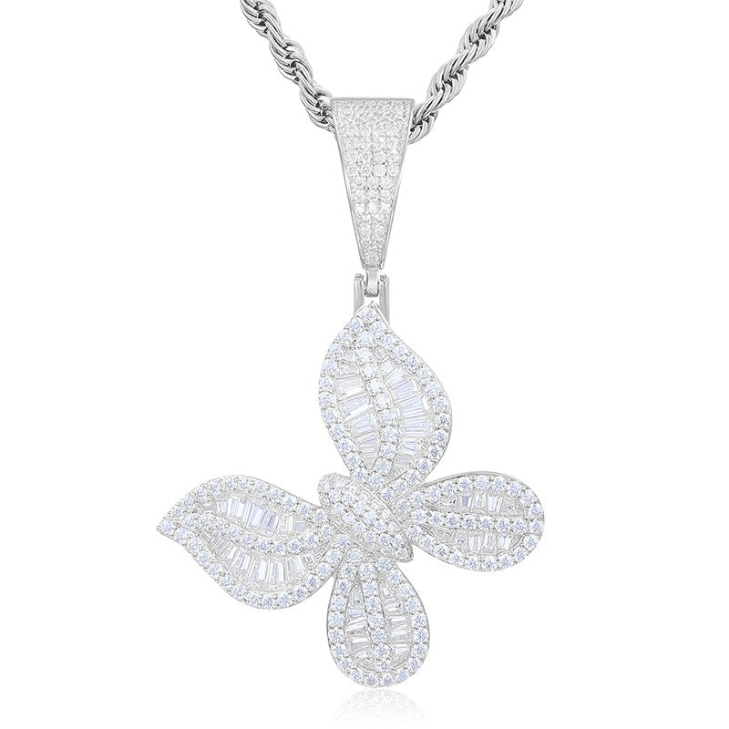 S925 Baguette Moissanite Butterfly Pendant
