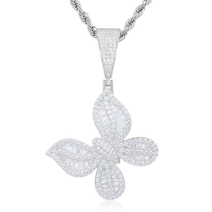 S925 Baguette Moissanite Butterfly Pendant