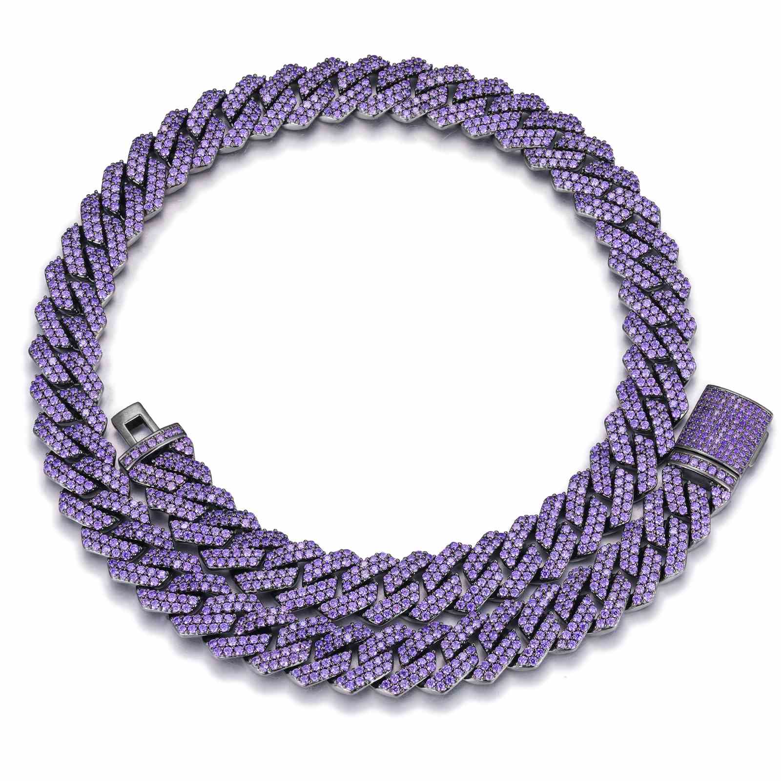 14mm 2 Rows Purple CZ Cuban Link Chain