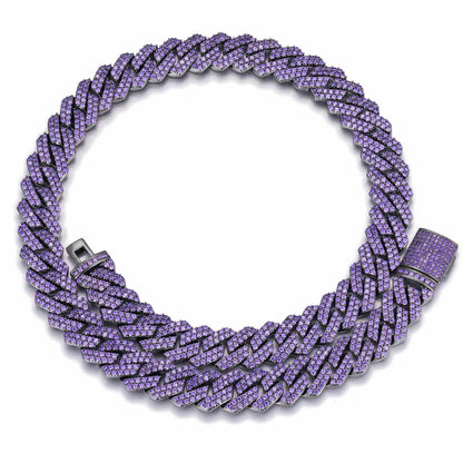 14mm 2 Rows Purple CZ Cuban Link Chain