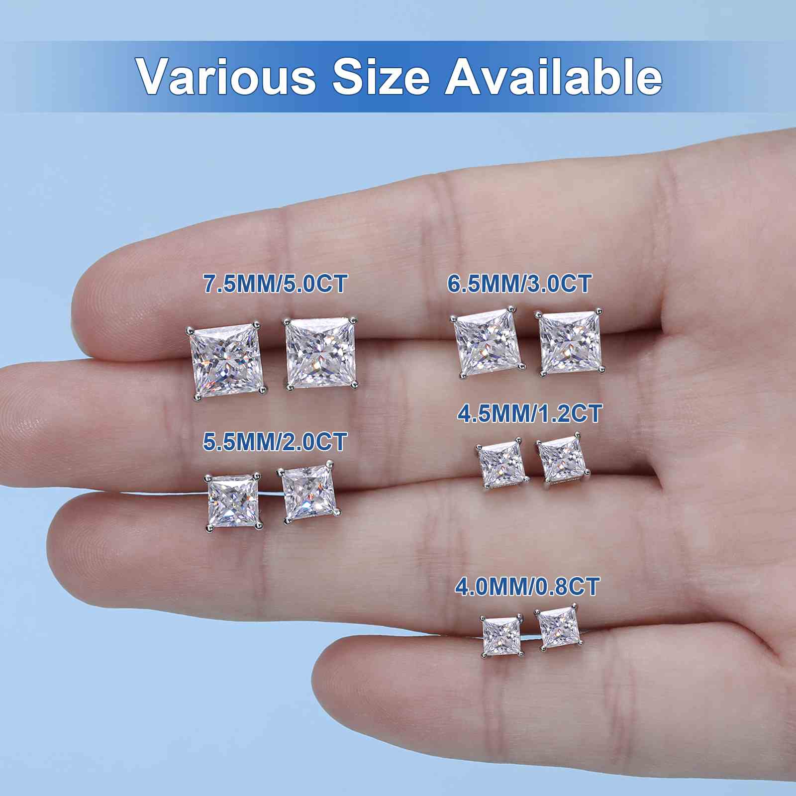 Princess Cut Moissanite Solitaire Stud Earrings