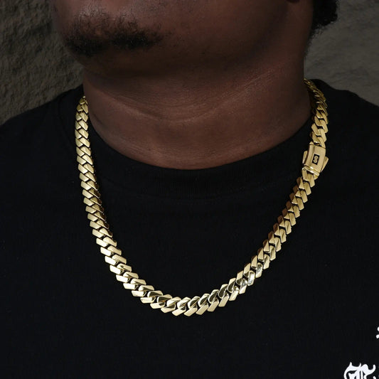 12mm Gold Monaco Cuban Link Chain - EDGE Plain Lock