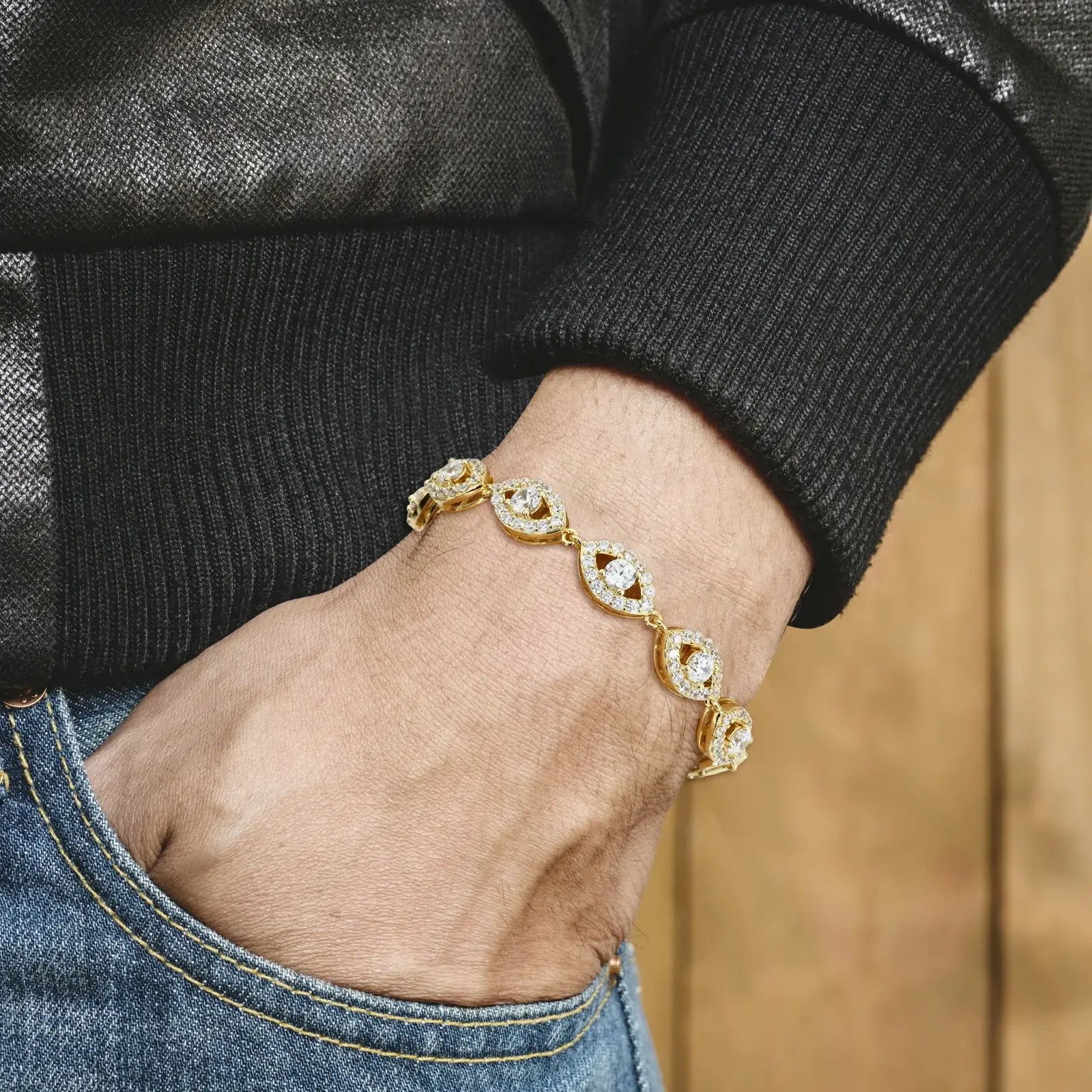 14mm S925 Moissanite Evil Eye Link Bracelet
