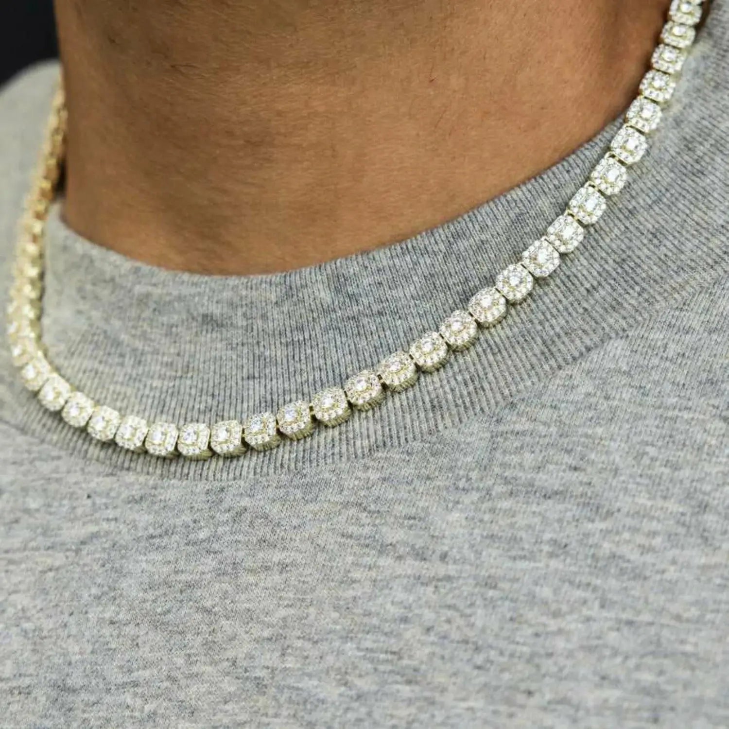 6mm S925 Moissanite Square Halo Tennis Chain