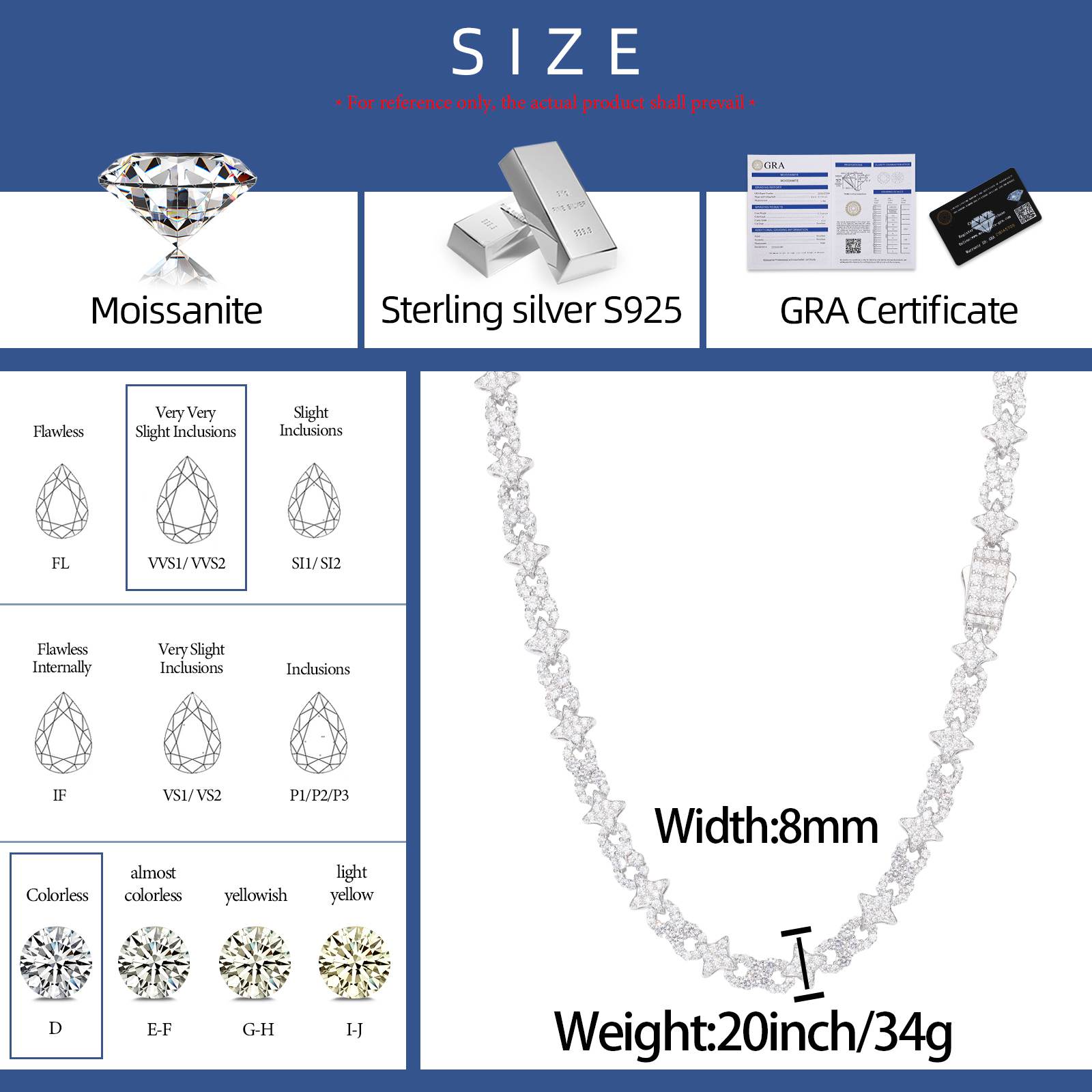 8mm S925 Moissanite Star Infinity Link Chain
