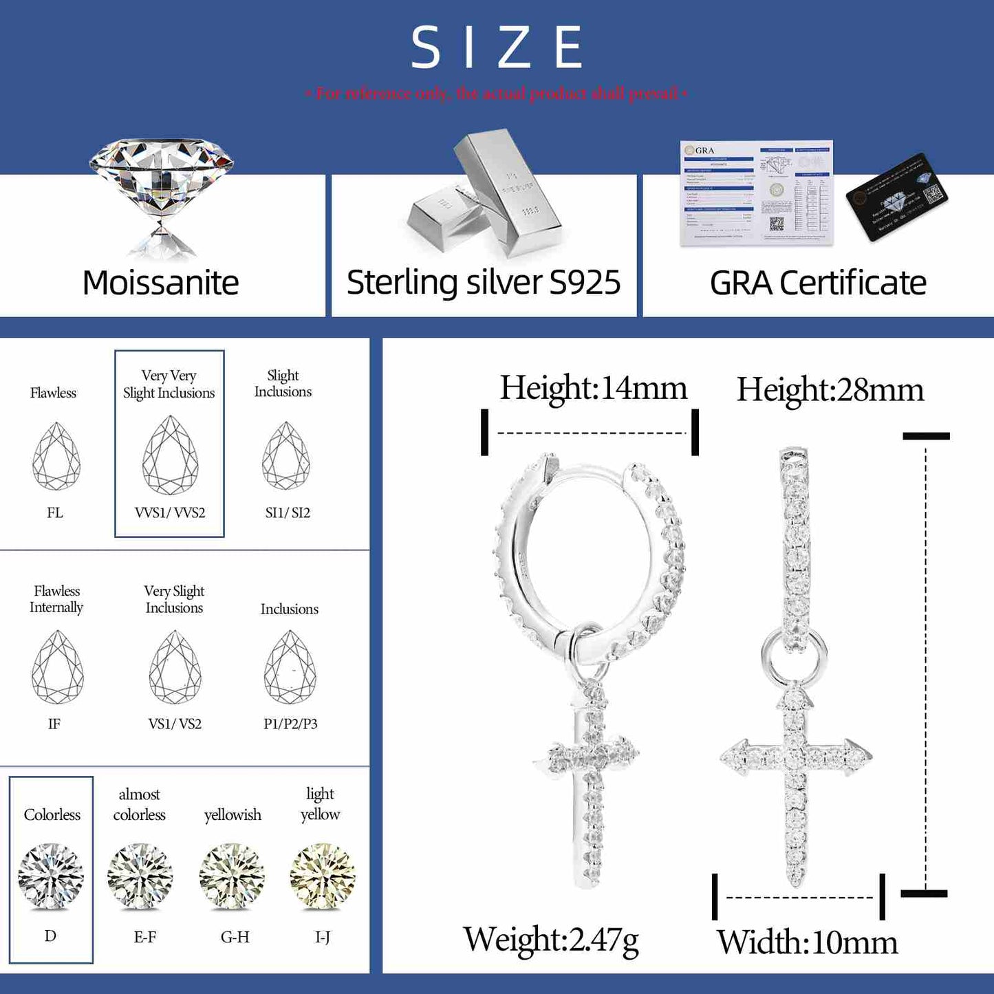 S925 Moissanite Cross Drop Earrings
