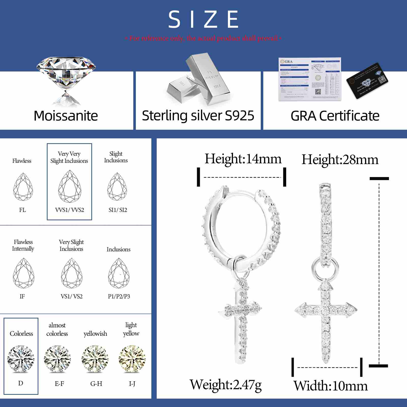 S925 Moissanite Cross Drop Earrings
