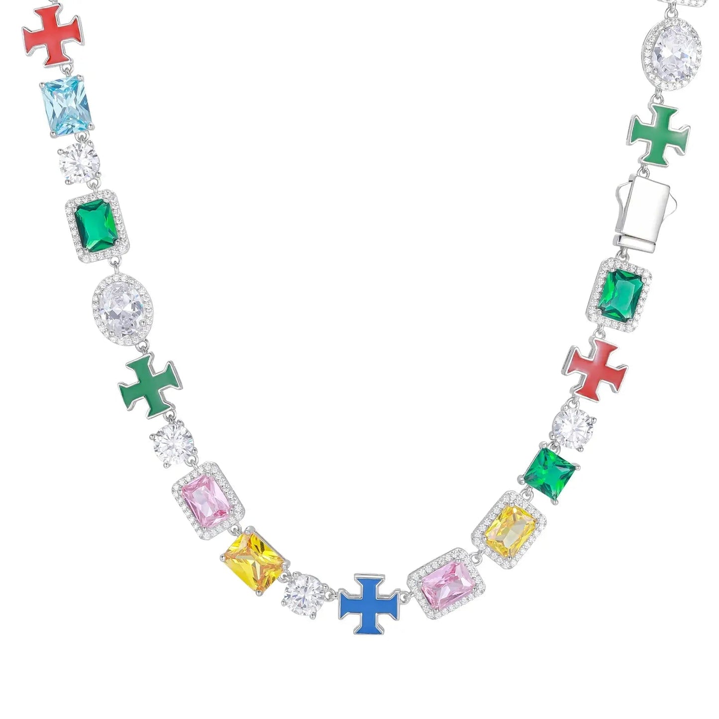 10mm S925 Moissanite Enamel Cross Colorful Gemstone Tennis Chain
