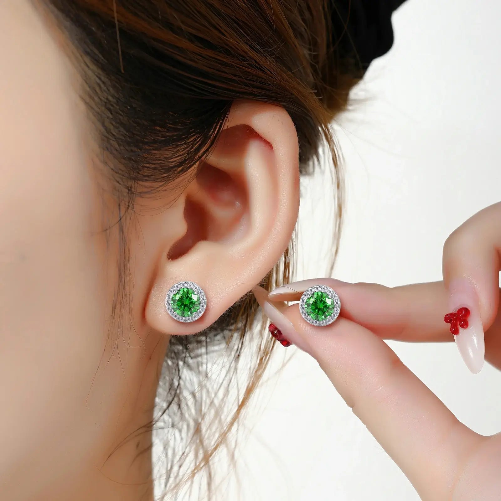 S925 Colored Moissanite Halo Stud Earrings