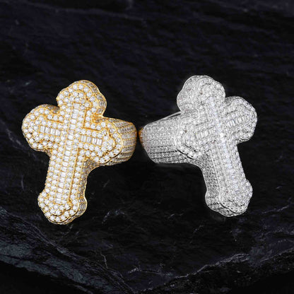 S925 Moissanite Baguette Moissanite 2 Layer Iris Cross Ring