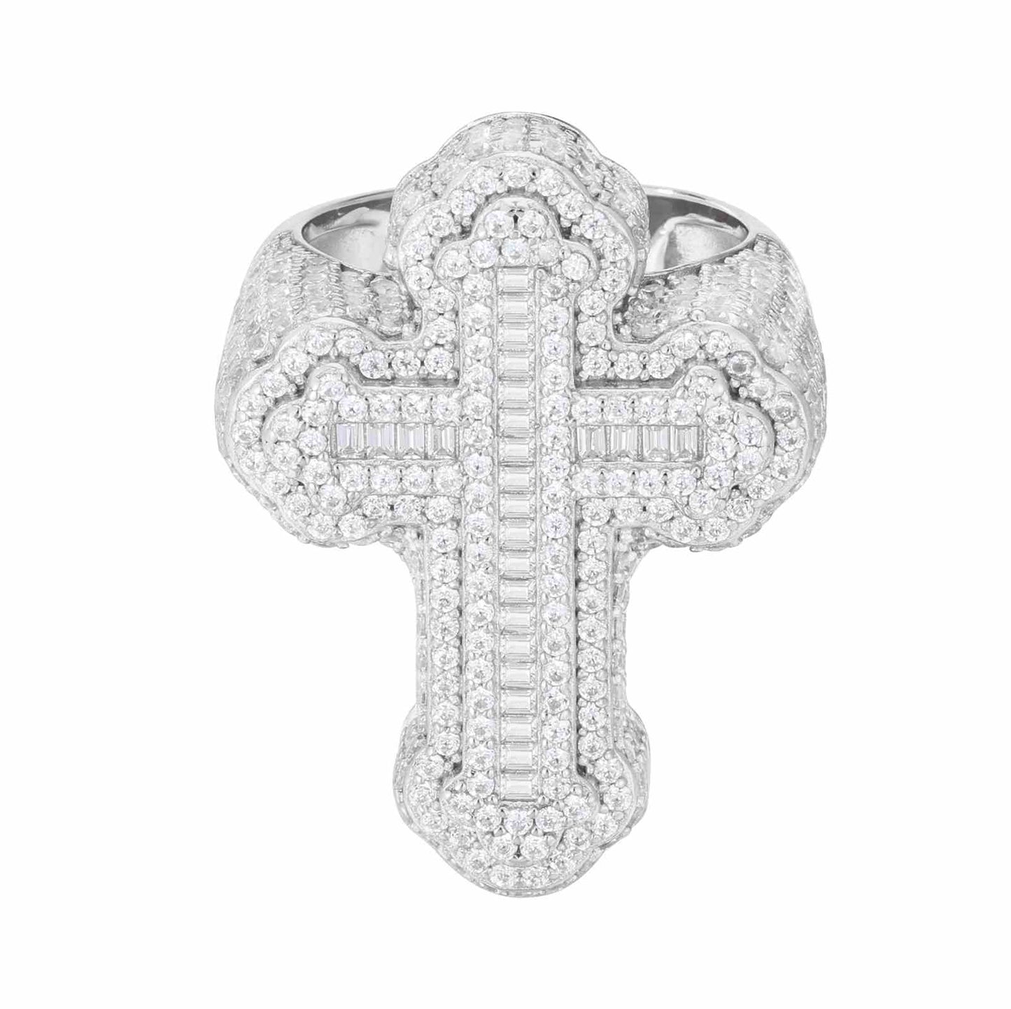 S925 Moissanite Baguette Moissanite 2 Layer Iris Cross Ring