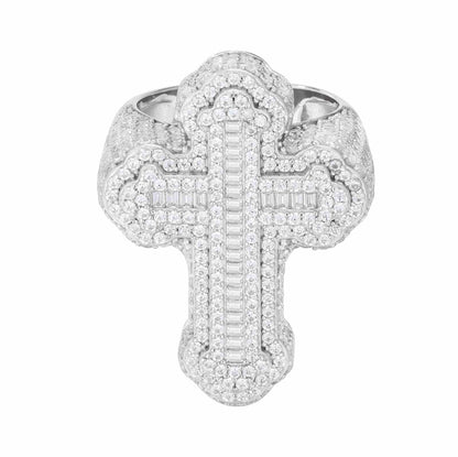 S925 Moissanite Baguette Moissanite 2 Layer Iris Cross Ring