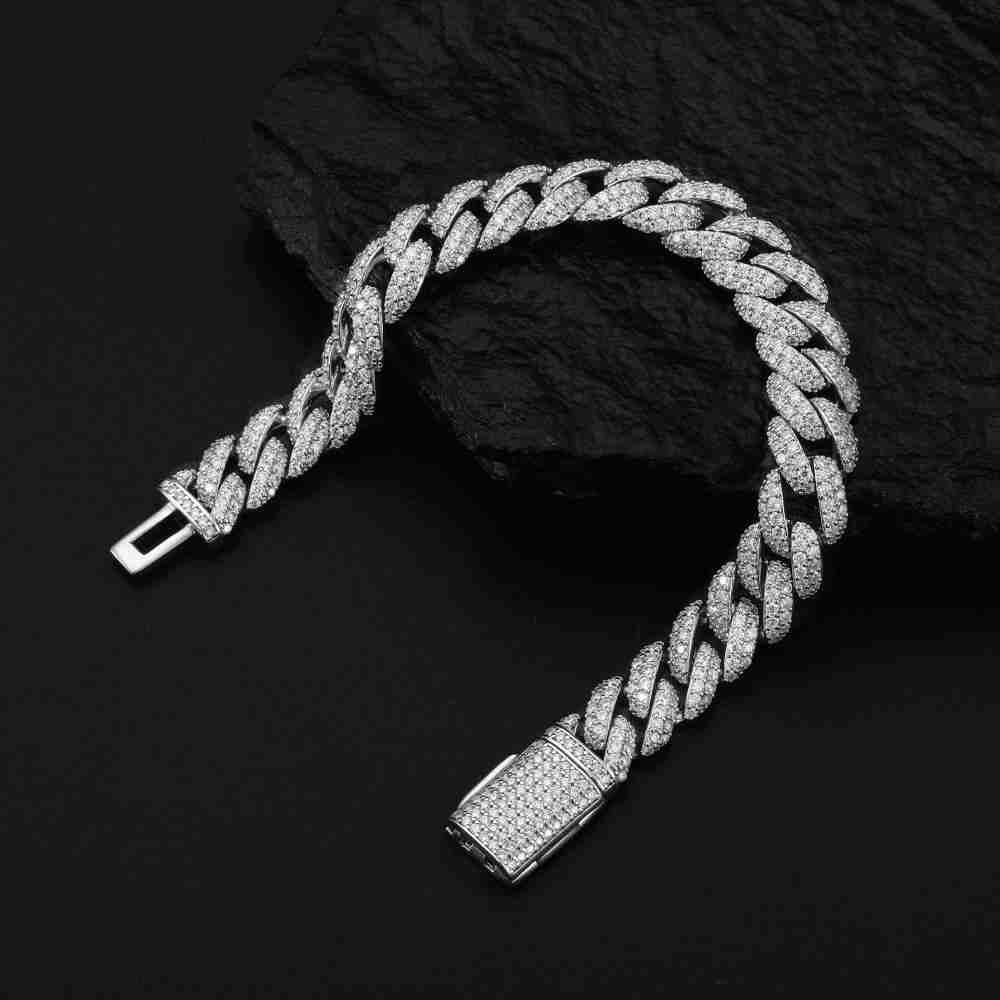 10mm S925 2 Row Moissanite Bubble Cuban Link Bracelet