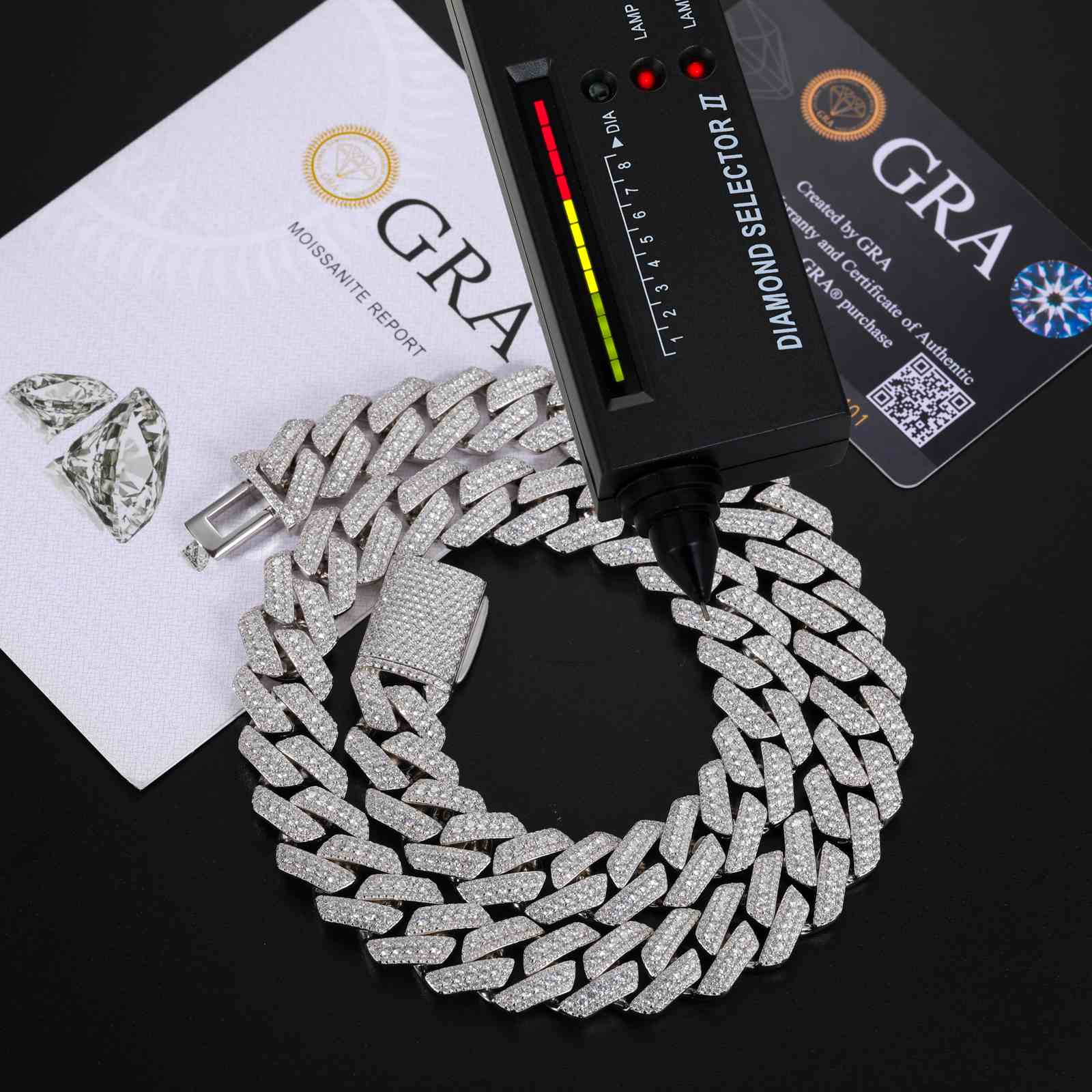 15mm S925 Micro 3 Rows Moissanite Cuban Link Chain