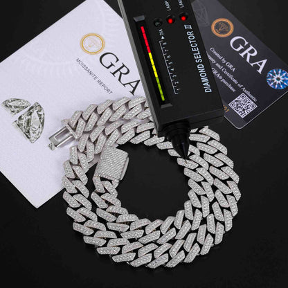 15mm S925 Micro 3 Rows Moissanite Cuban Link Chain