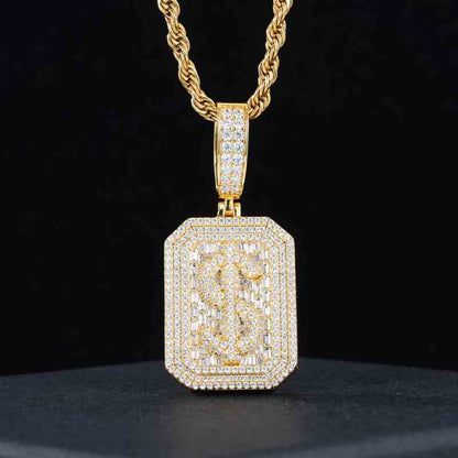 S925 Baguette Moissanite Dollar Sign Dog Tag Pendant