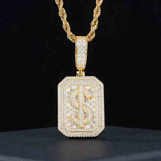 S925 Baguette Moissanite Dollar Sign Dog Tag Pendant