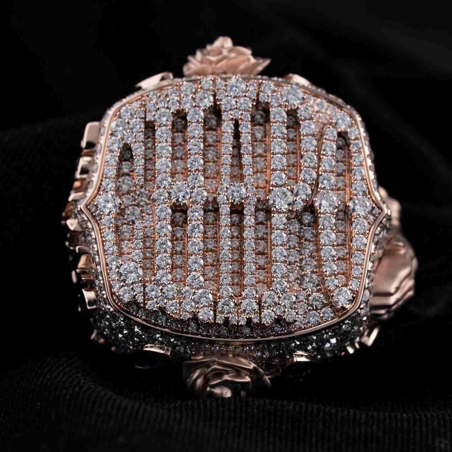 S925 Moissanite Custom Name Champion Ring With Rose Pray Hand Pattern