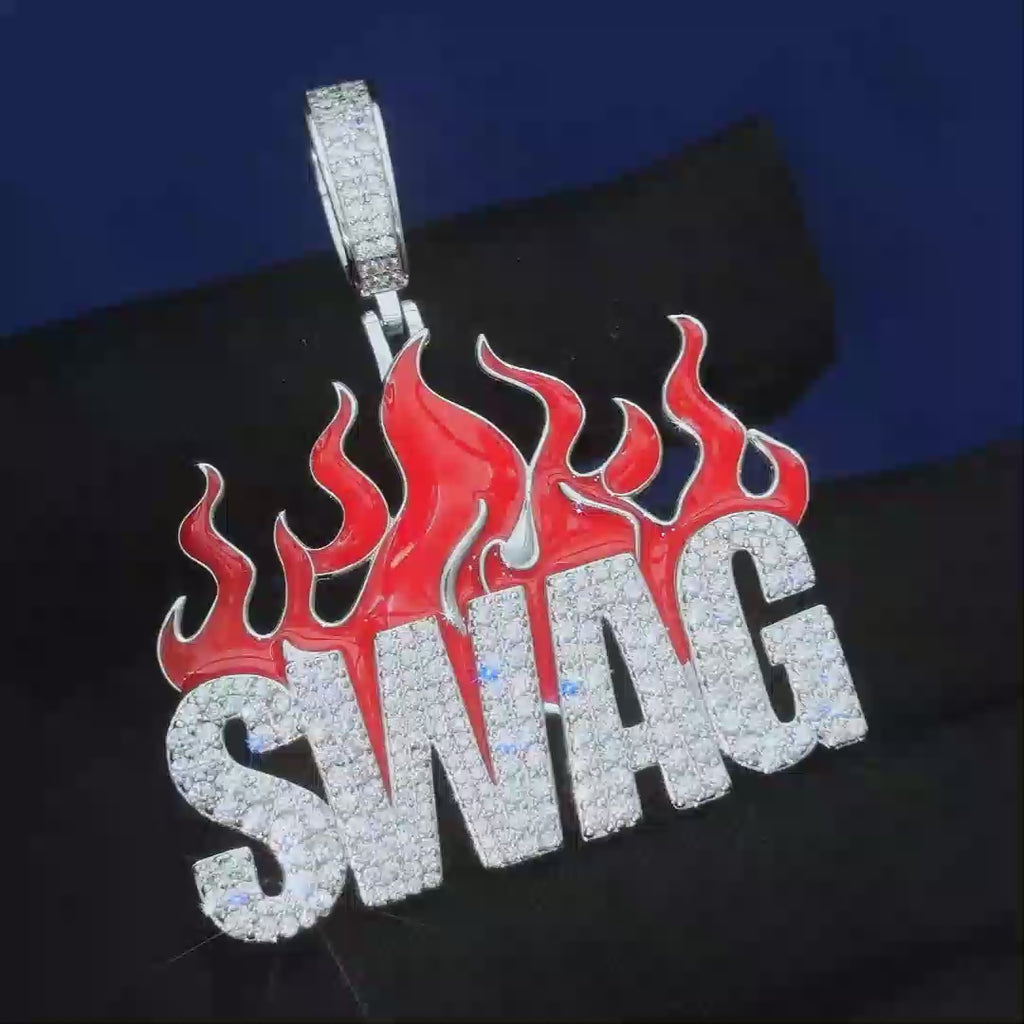 S925 Moissanite Letter SWAG Pendant With Flame